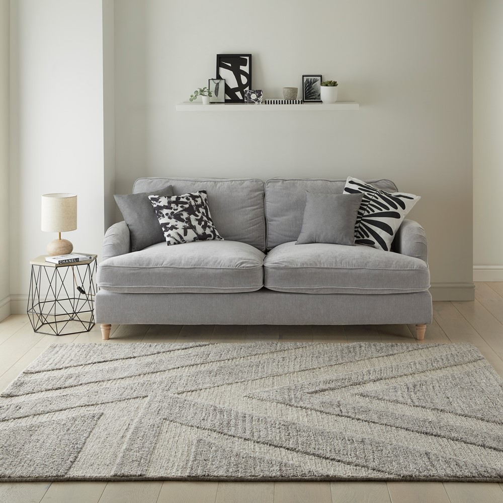 Stellar Arrow Geometric Wool Textured Rugs in Natural Grey